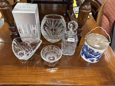TABLE LOT OF GALWAY CRYSTAL + BISCUIT BARREL