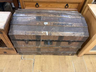 19TH CENTURY WOODEN DOME TOP TRAVEL CHEST