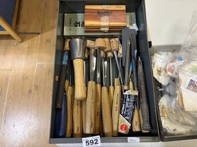 BOX OF SWISS MADE WOOD CARVING TOOLS