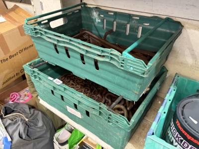 BOX OF CHAIN + BOX OF HINGES ETC.