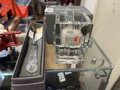 WATERFORD CRYSTAL CANDLE HOLDER + CAKE SLICE
