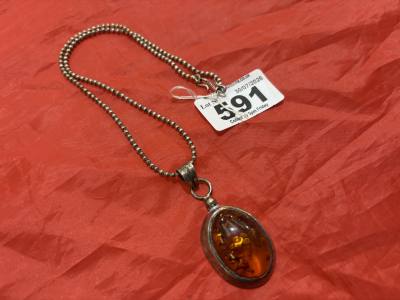 SILVER CHAIN + AMBER PENDANT