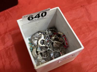 BOX OF SILVER EARRINGS + PENDANTS ETC. (50 GRAMS)