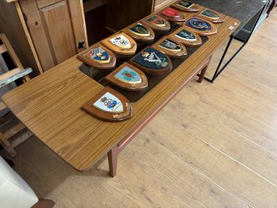 MID CENTURY GLASS TOP COFFEE TABLE